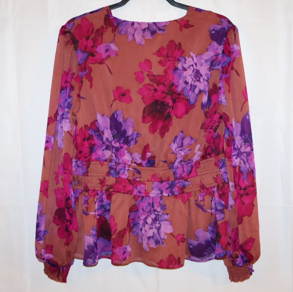 Sofia Vergara Ruched Waist Blouse with Long Sheer Sleeves. - Picture 9 of 11
